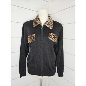 Y2K Cache medium black metallic cardigan sweater with animal print details
